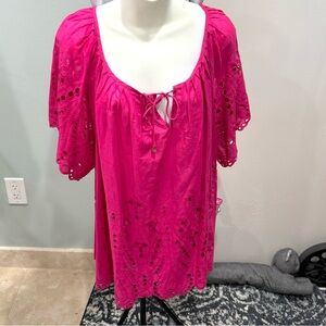 GUC 3X Michael Michael Kors Pink Eyelet Peasant Top  Short Sleeve